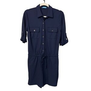 J. McLaughlin Westport Textured Catalina Cloth Short Sleeve Romper Navy Small
